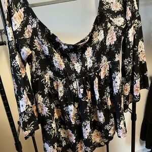 Torrid Black Floral Smocked Blouse